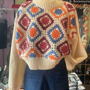Debut Multicolor Geometric Cowl Sweater